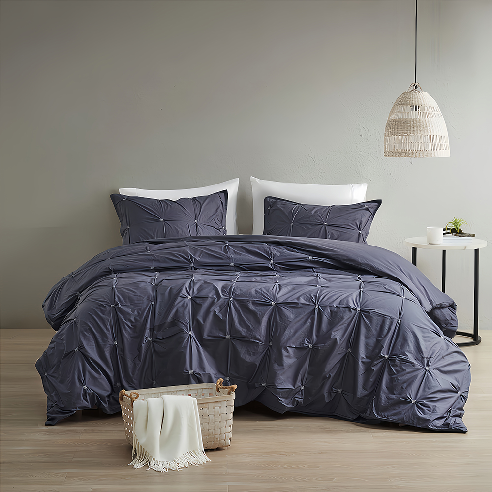 Ensemble de housse de couette brodé à plis pincés élastiques Angelica