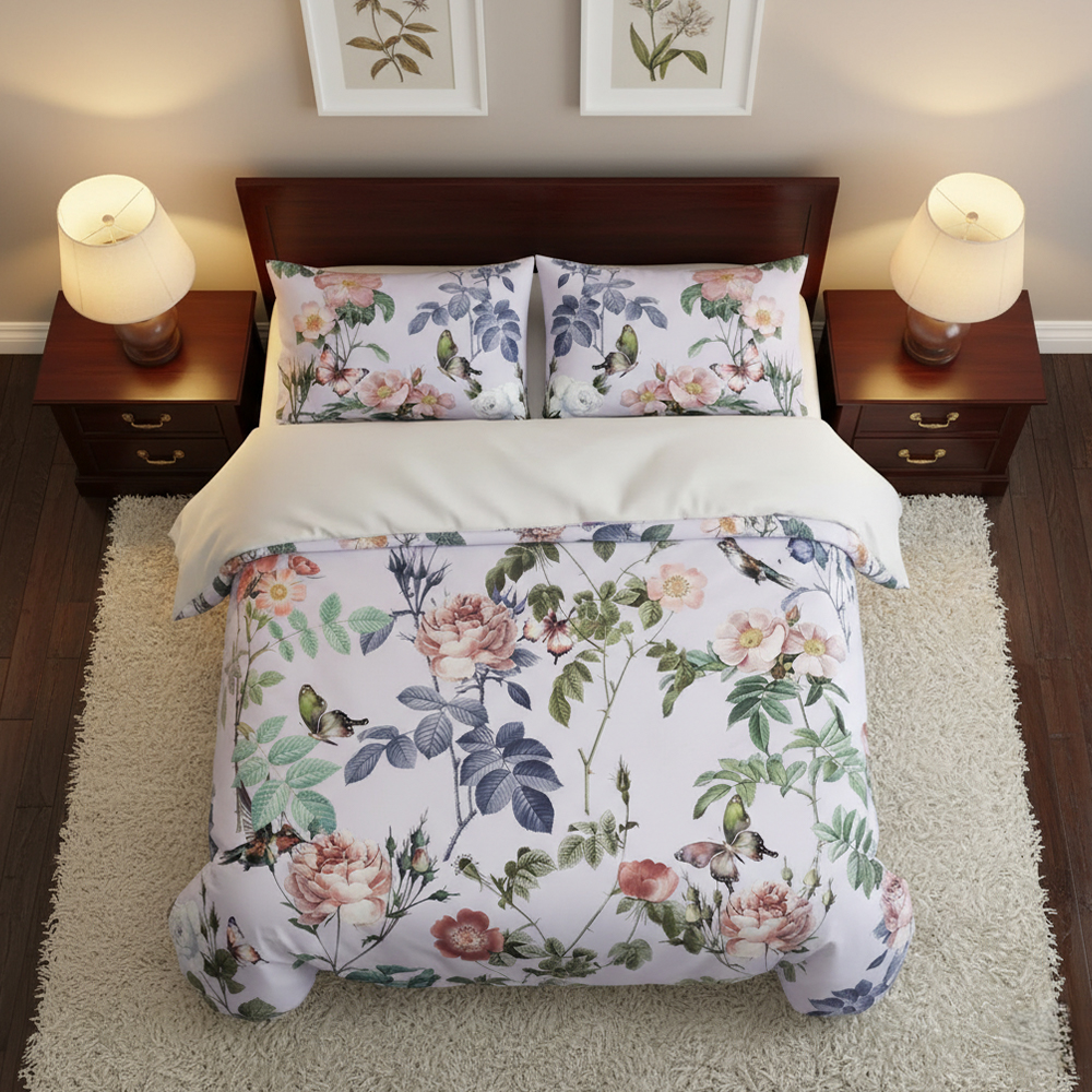 Cathy Parure de lit moderne avec housse de couette et imprimé floral et oiseau vintage