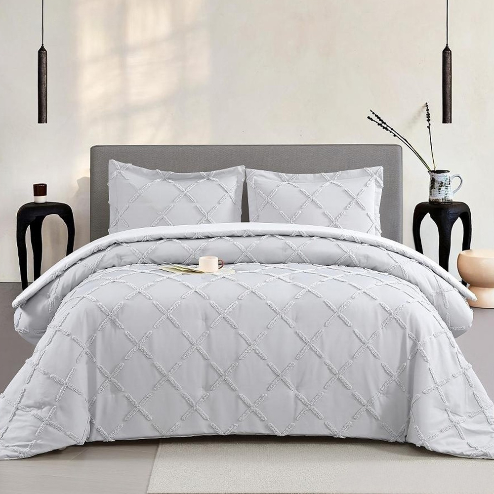 Serene géométrique fronces tufté Chenille broderie housse de couette housse de couette ensemble de literie