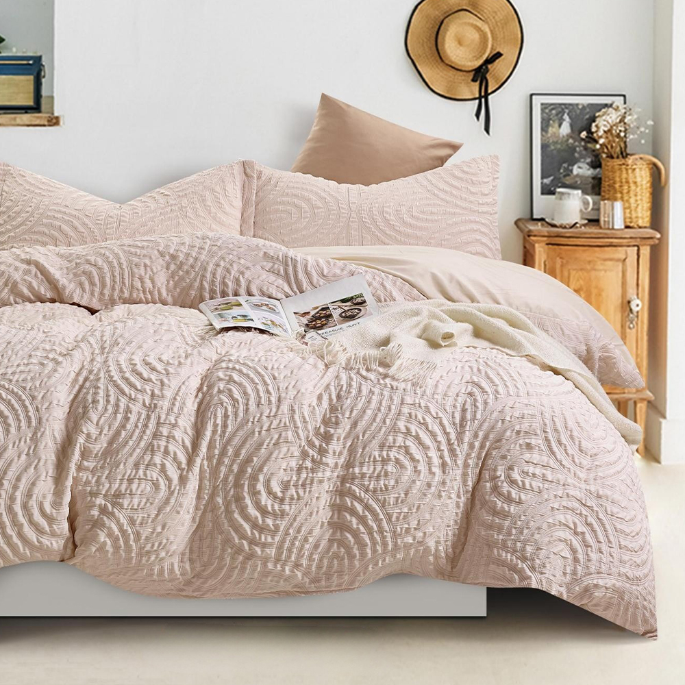 Nina Parure de lit avec housse de couette froissée en relief avec arc géométrique texturé