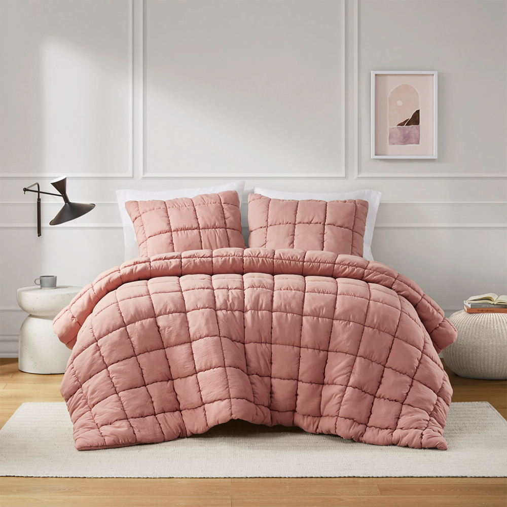 Ensemble d'édredon matelassé à pompons et à grille Miya