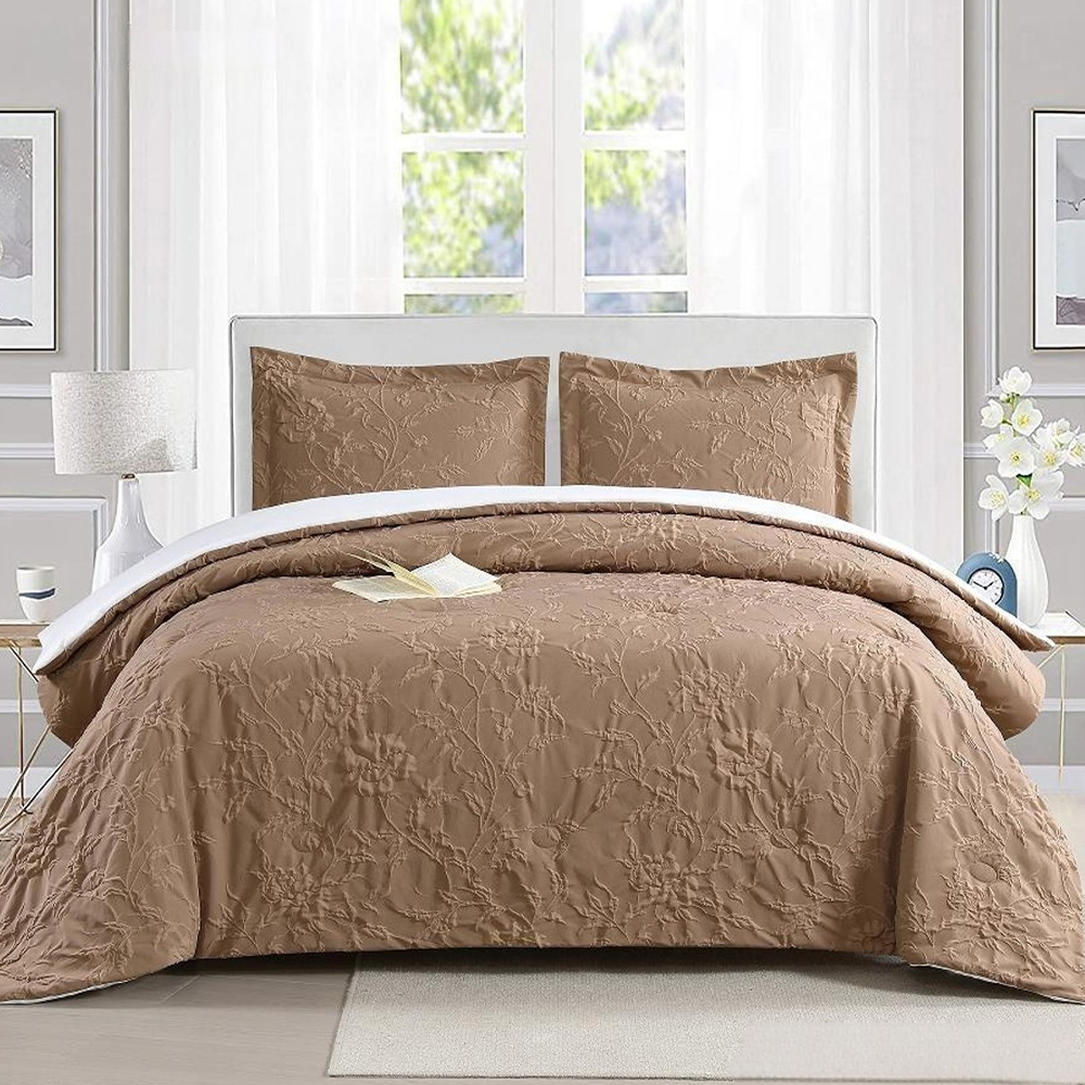 Ensemble de literie avec housse de couette en relief de feuilles florales botaniques texturées minérales