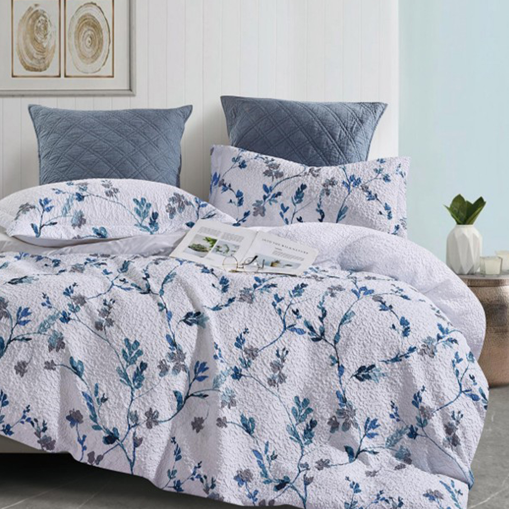 Ensemble de literie avec housse de couette en seersucker imprimé floral botanique texturé Margot
