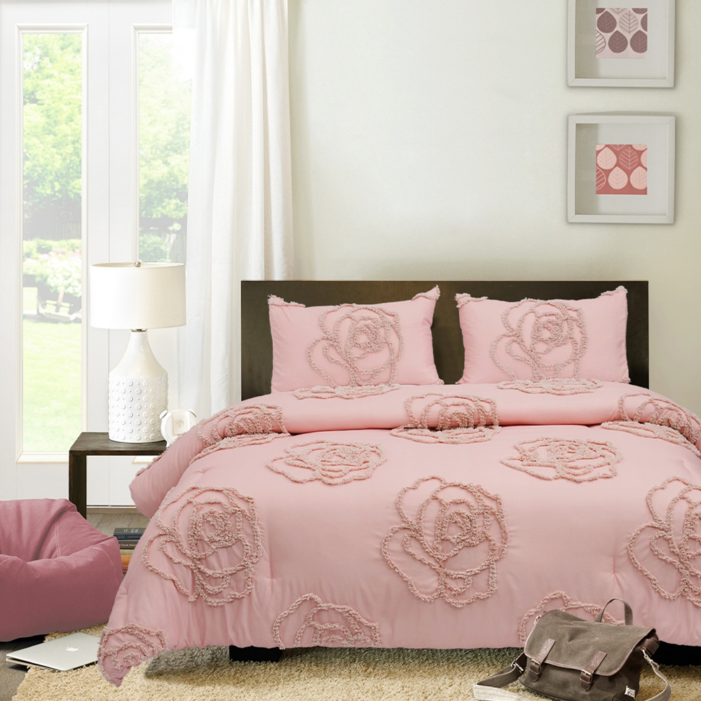 Mirelle Rose Floral touffeté Chenille broderie housse de couette housse de couette ensemble de literie