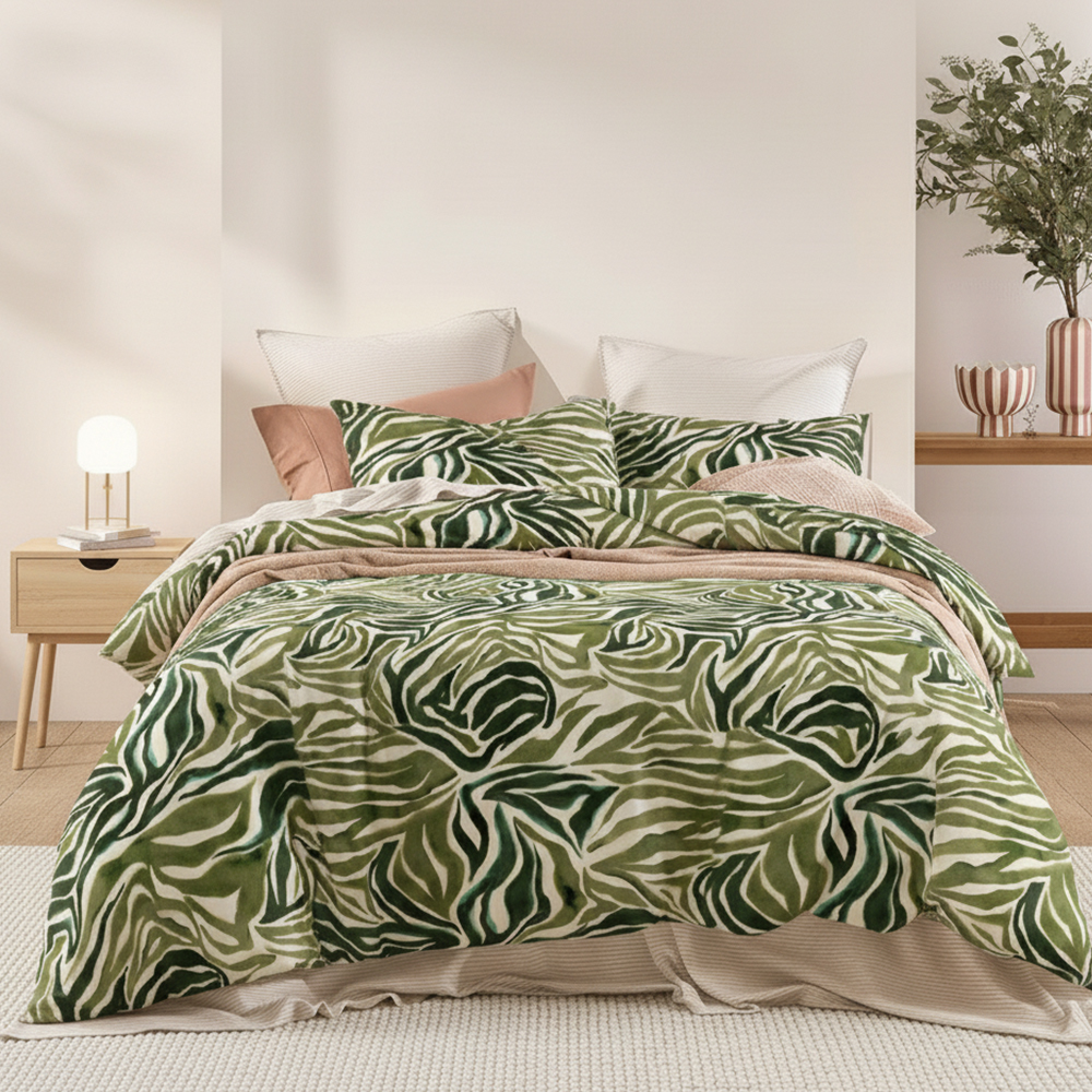 Feuille verte imprime pur coton microfibre imprimé housse de couette ensemble de housse de couette ensemble de literie