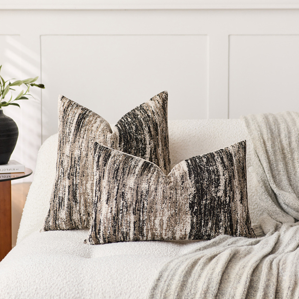 Oreiller déco coussin lombaire chenille neutre Brushstroke
