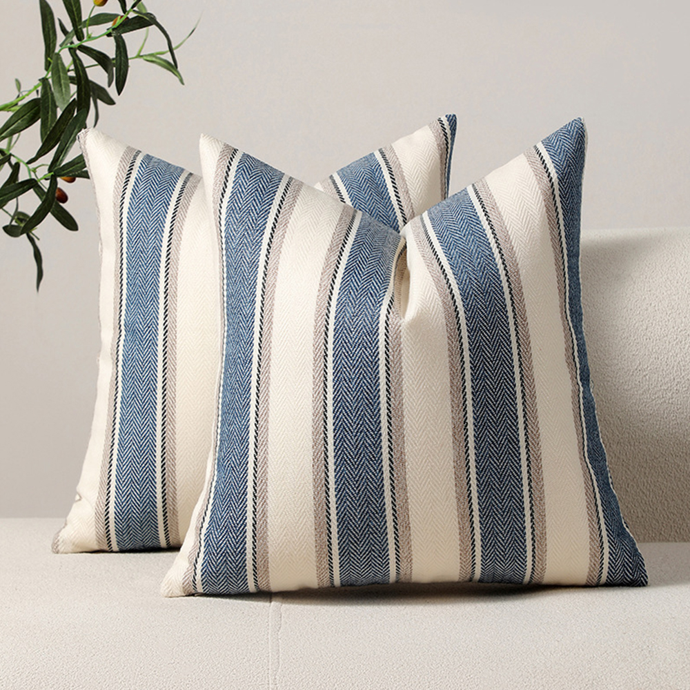 Oreiller déco coussin en lin poly rayé