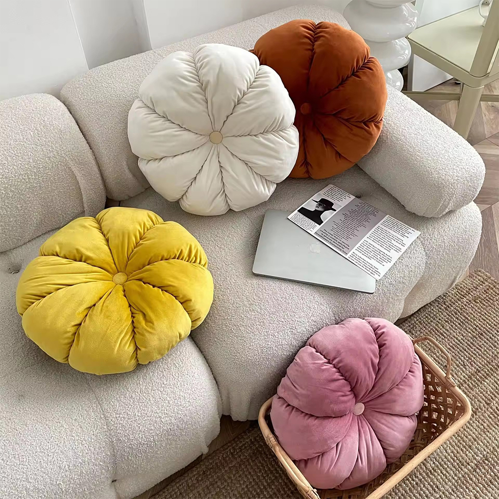 Coussin déco coussin rond en velours citrouille