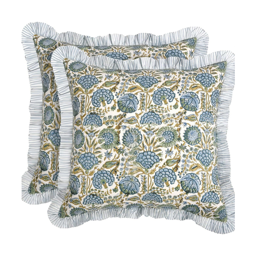 Coussin déco coussin imprimé floral avec bord volanté