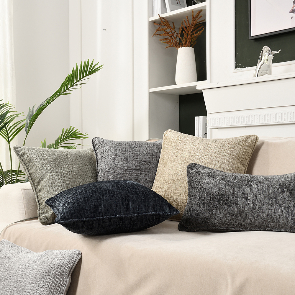 Oreiller déco coussin texturé chenille de luxe