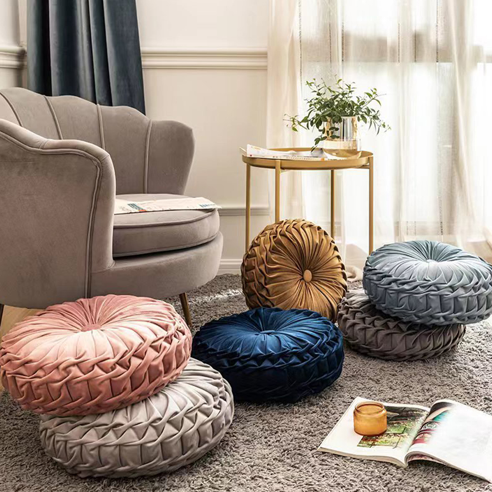Coussin déco coussin rond en velours plissé