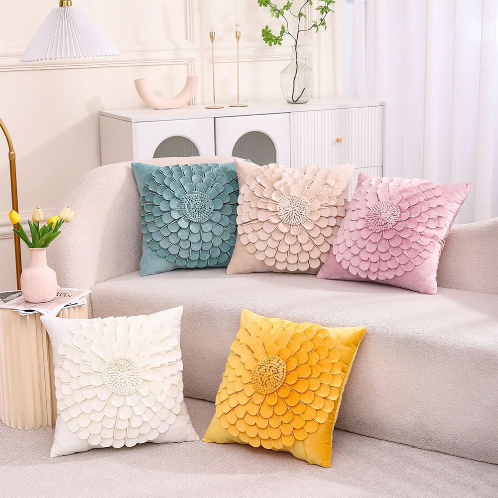 Oreiller déco coussin floral 3D fabriqué à la main