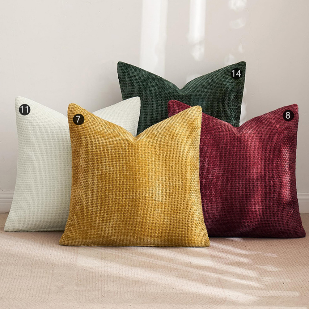 Oreiller déco coussin chenille texturé